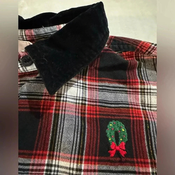 Plaid Embroidered Button Down Velvet Collar Granny Shirt Christmas Wreaths VTG - Picture 4 of 14